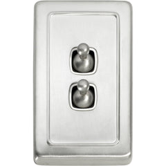 Switch Flat Plate Toggle 2 Gang White Satin Chrome