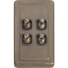 Switch Flat Plate Toggle 4 Gang Brown Antique Brass