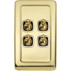 Switch Flat Plate Toggle 4 Gang White Polished Brass