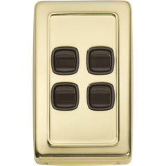 Switch Flat Plate Rocker 4 Gang Brown Polished Brass