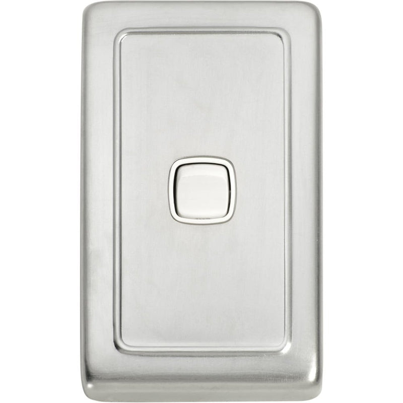 Switch Flat Plate Rocker 1 Gang White Satin Chrome