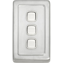 Switch Flat Plate Rocker 3 Gang White Satin Chrome