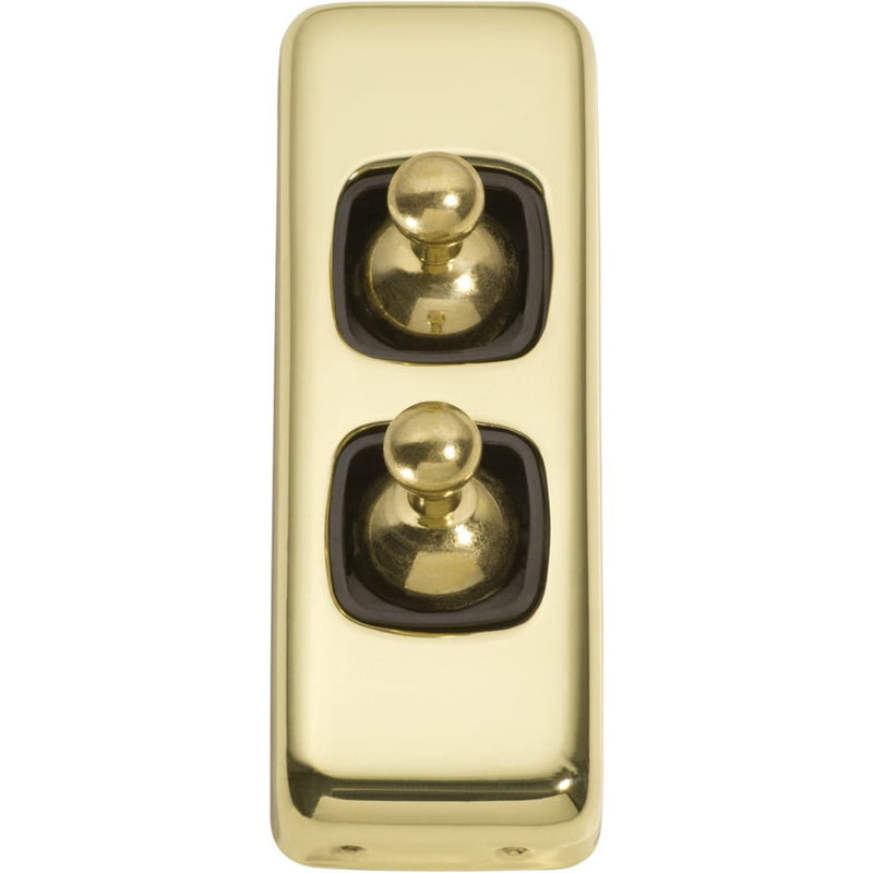 Switch Flat Plate Toggle 2 Gang Brown Polished Brass