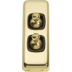 Switch Flat Plate Toggle 2 Gang Brown Polished Brass