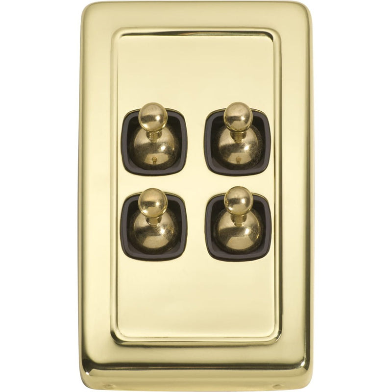 Switch Flat Plate Toggle 4 Gang Brown Polished Brass