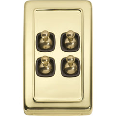 Switch Flat Plate Toggle 4 Gang Brown Polished Brass