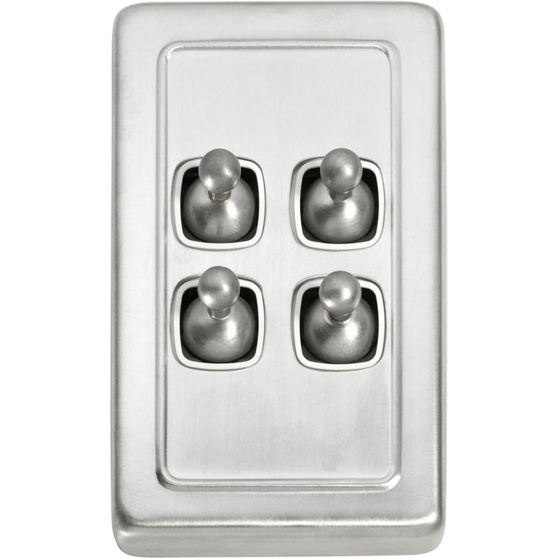 Switch Flat Plate Toggle 4 Gang White Satin Chrome