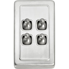 Switch Flat Plate Toggle 4 Gang White Satin Chrome