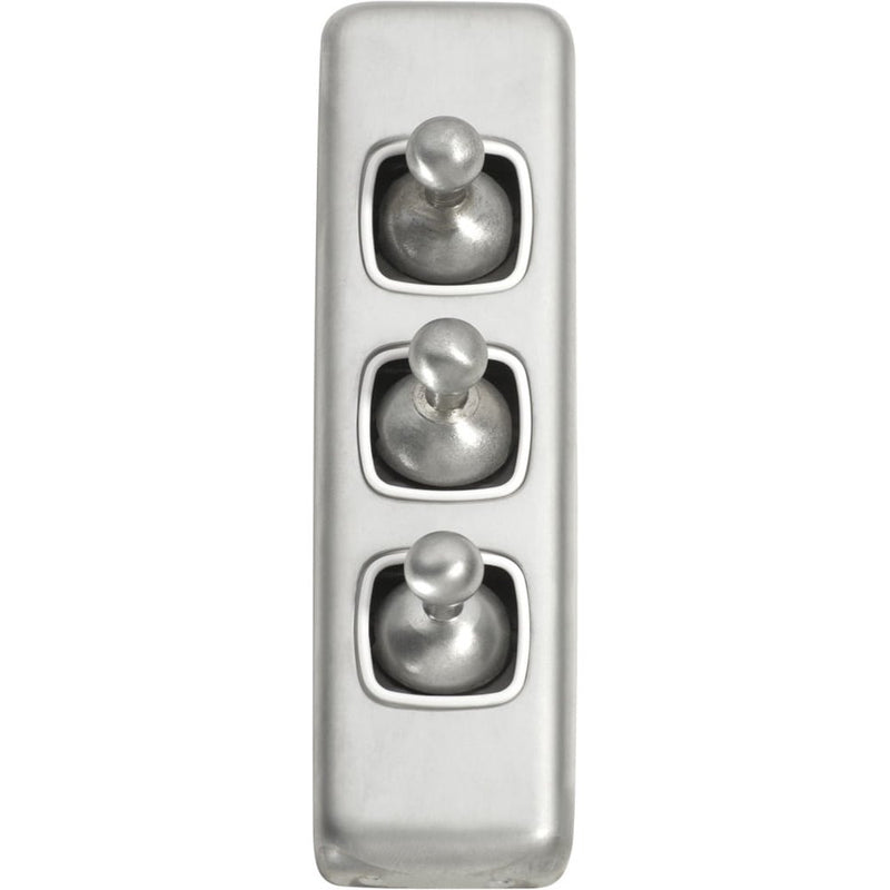Switch Flat Plate Toggle 3 Gang White Satin Chrome