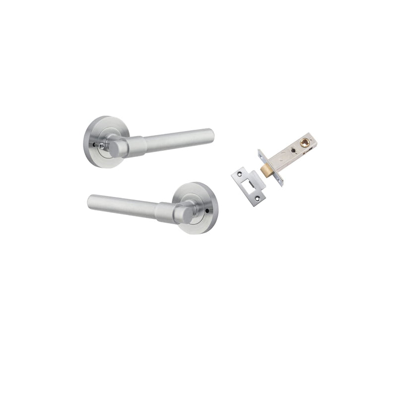Door Lever Helsinki Round Rose Inbuilt Privacy Kit Brushed Chrome