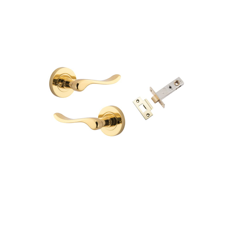 Door Lever Stirling Round Rose Inbuilt Privacy kit Polished Brass