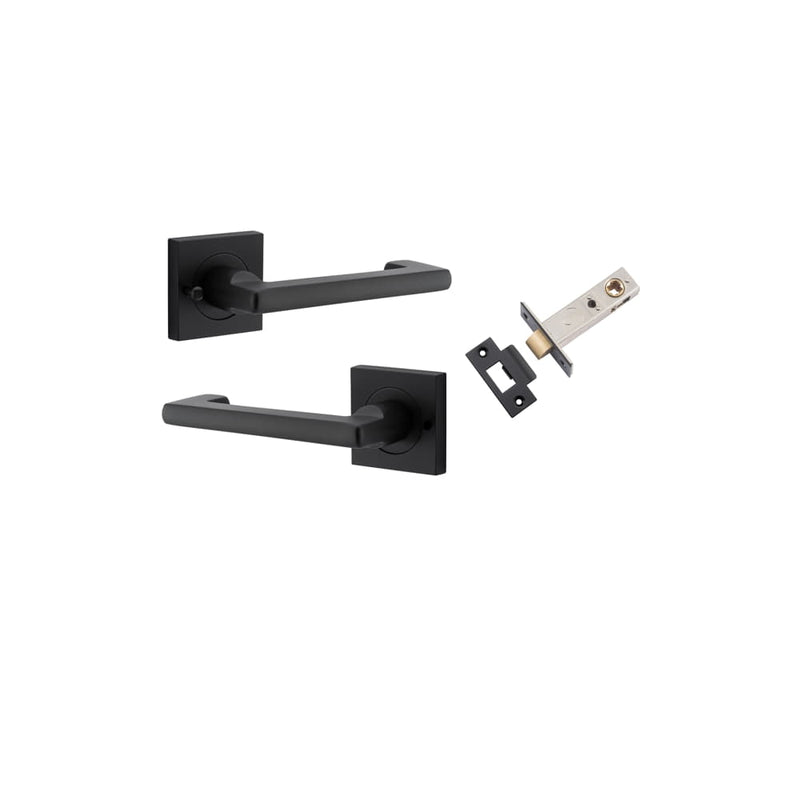 Door Lever Baltimore Return Square Rose Inbuilt Privacy kit Matt Black