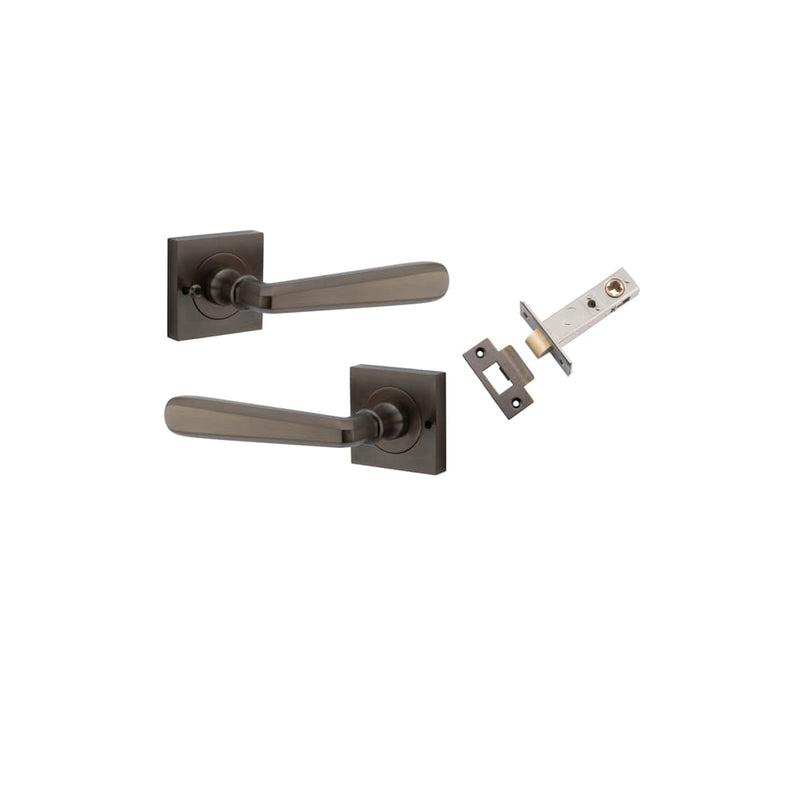Door Lever Copenhagen Square Rose Inbuilt Privacy Kit Signature Brass