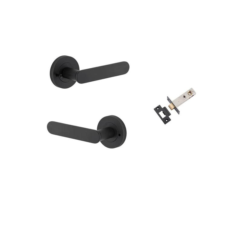 Door Lever Bronte Round Rose Inbuilt Privacy Kit Matt Black