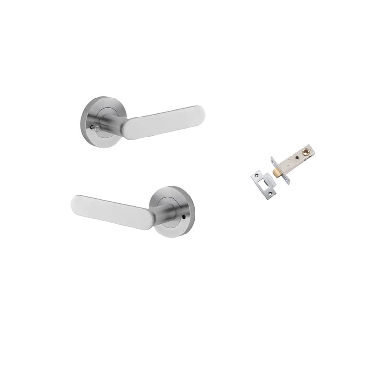 Door Lever Bronte Round Rose Inbuilt Privacy Kit Brushed Chrome