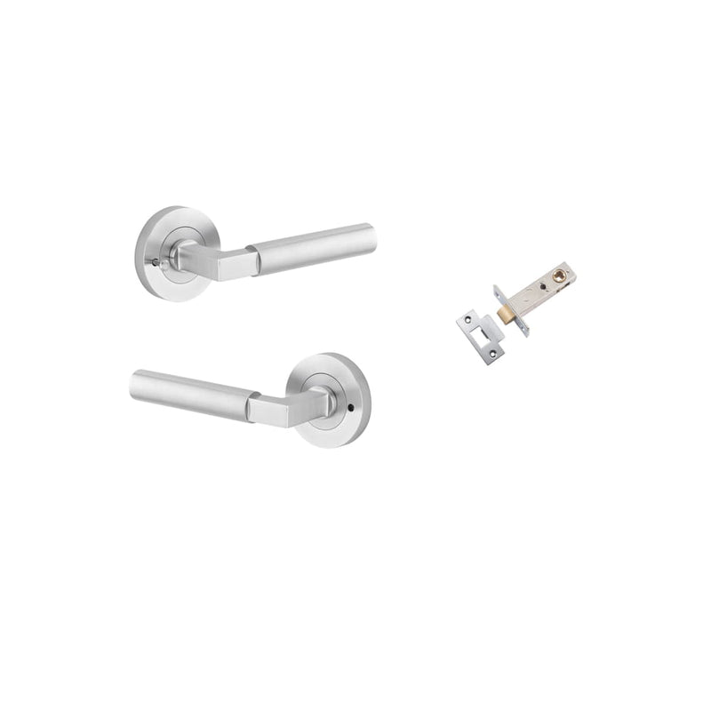 Door Lever Berlin Round Rose Inbuilt Privacy Kit Brushed Chrome