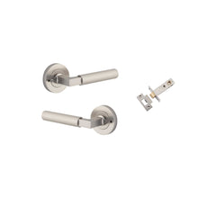 Door Lever Brunswick Round Rose Inbuilt Privacy Kit Satin Nickel