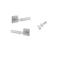 Door Lever Berlin Square Rose Inbuilt Privacy Kit Brushed Chrome