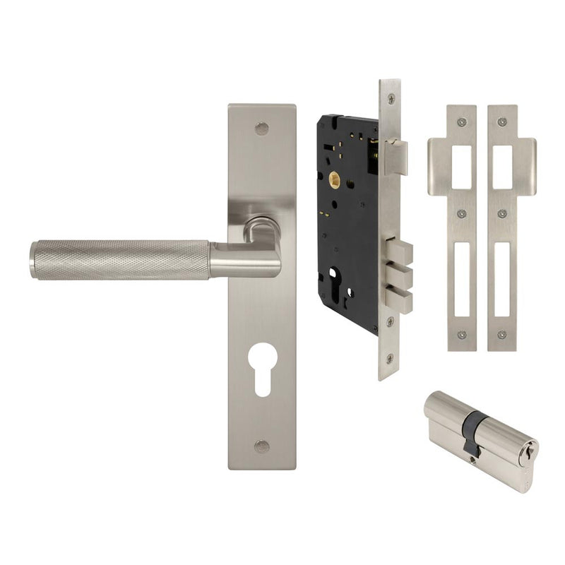 Lumina Diamond Knurled Lever Longplate Entrance Set CTC85 K/K Brushed Nickel