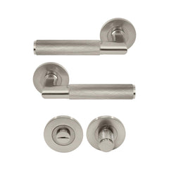 Lumina Diamond Knurled Lever Round Rose Privacy Set Brushed Nickel