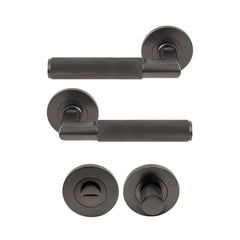Lumina Diamond Knurled Lever Round Rose Privacy Set Graphite Nickel