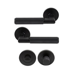 Lumina Diamond Knurled Lever Round Rose Privacy Set Matt Black