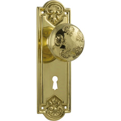 Door Knob Nouveau Lock Pair Polished Brass