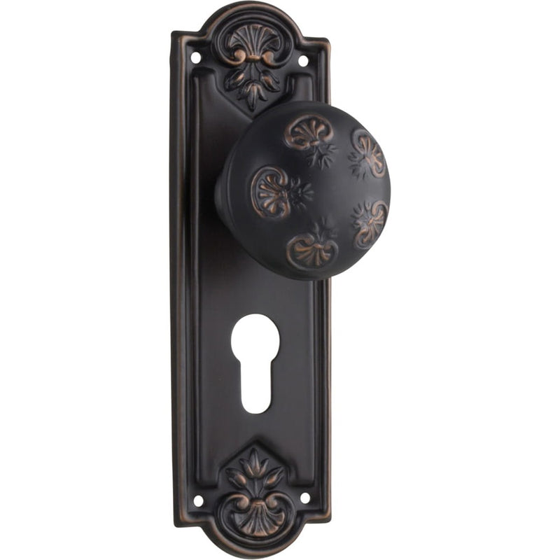 Door Knob Nouveau Euro Pair Antique Copper