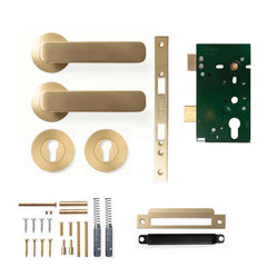 Momo Aspen Lever Mortice Entrance Set - Brushed Satin Brass