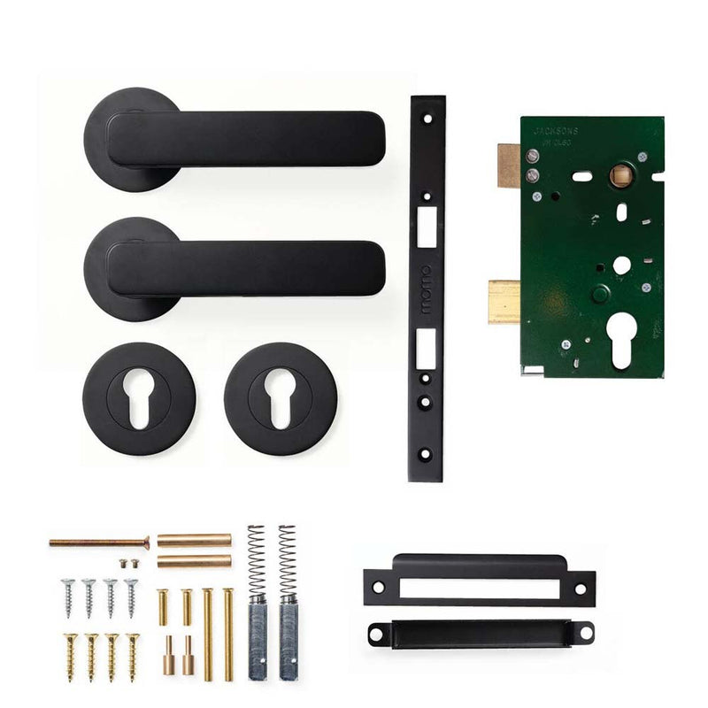 Momo Aspen Lever Mortice Entrance Set - Matt Black