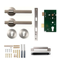 Momo Belgravia Knurled Lever Mortice Entrance Set - Dull Brushed Nic