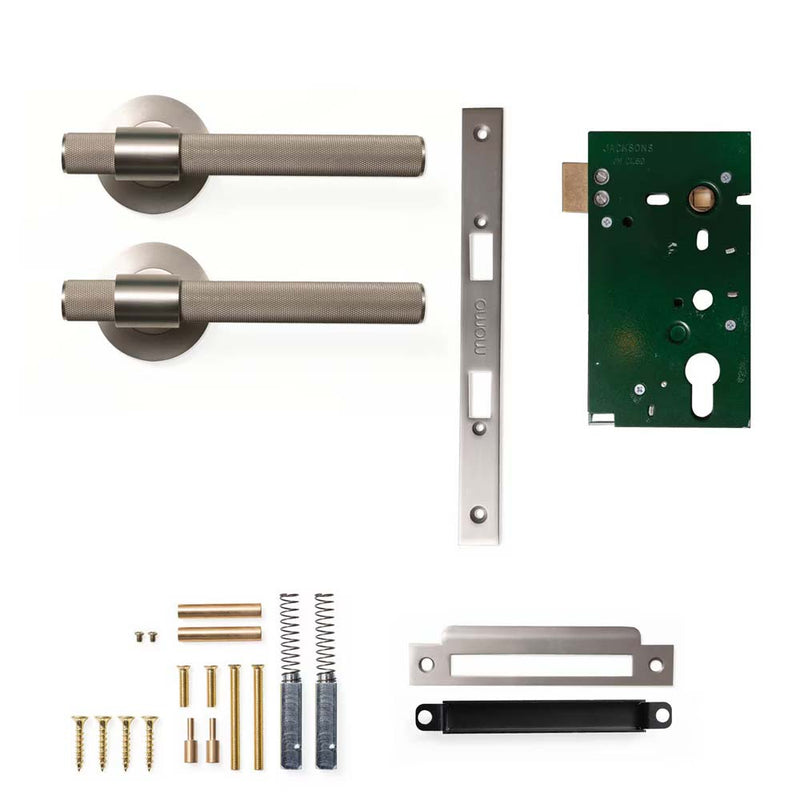Momo Belgravia Knurled Lever Mortice Passage Set - Dull Brushed Nick