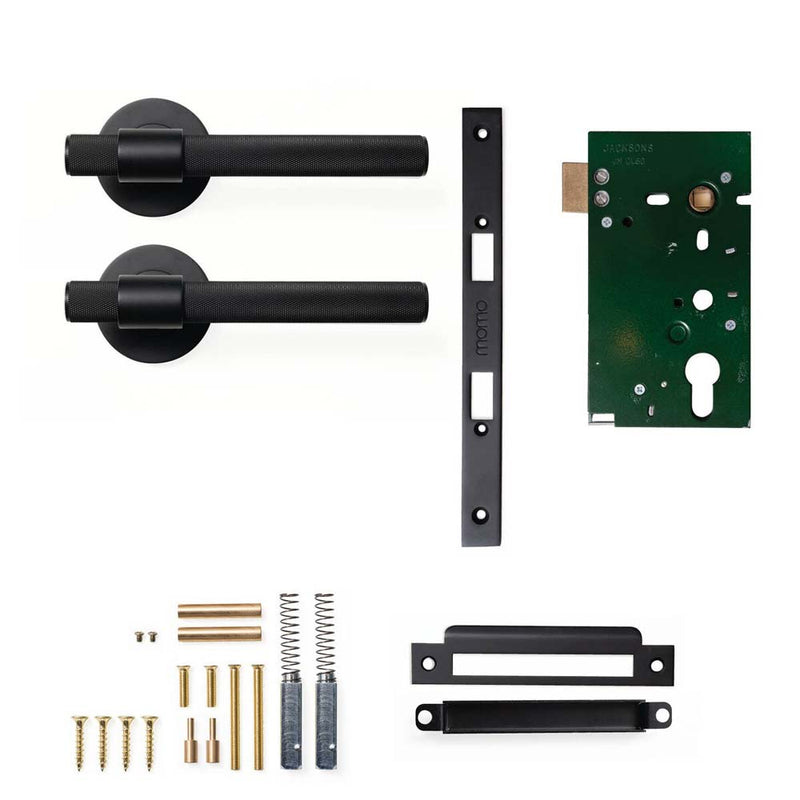 Momo Belgravia Knurled Lever Mortice Passage Set - Matt Black