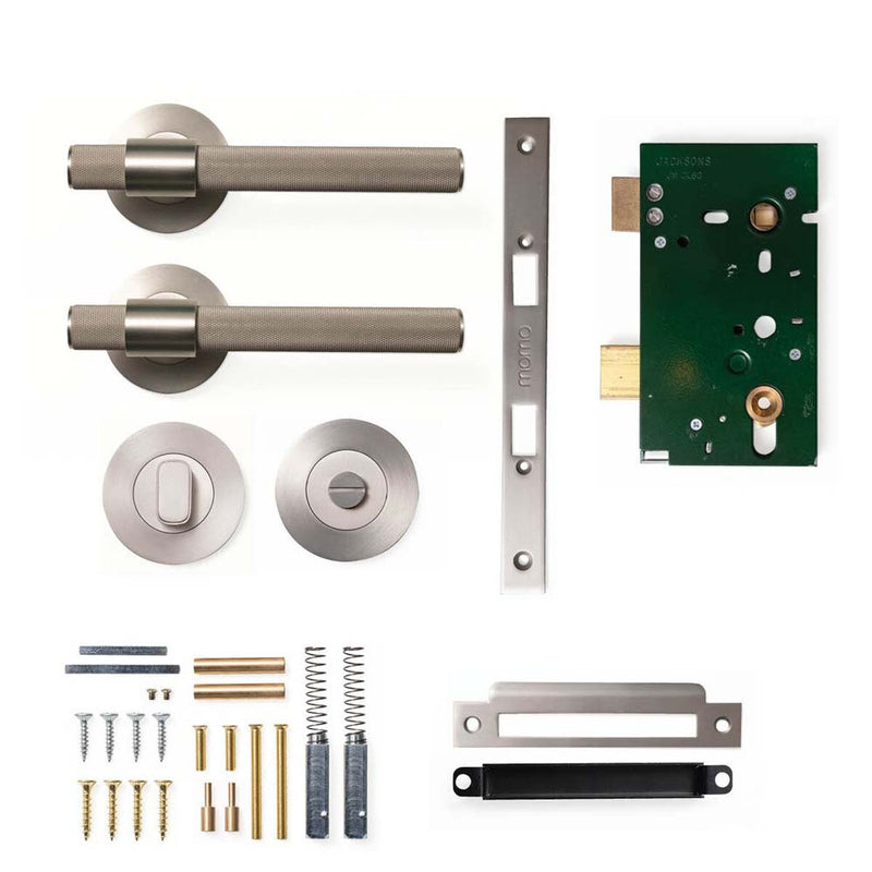 Momo Belgravia Knurled Lever Mortice Privacy Set - Dull Brushed Nick