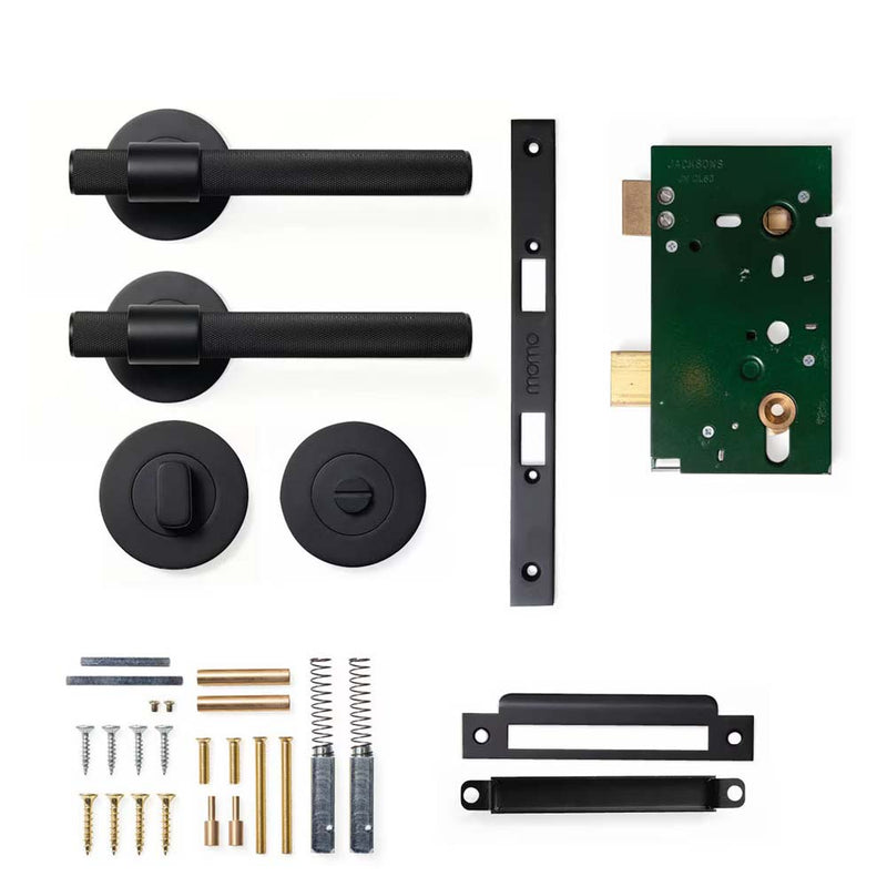 Momo Belgravia Knurled Lever Mortice Privacy Set - Matt Black