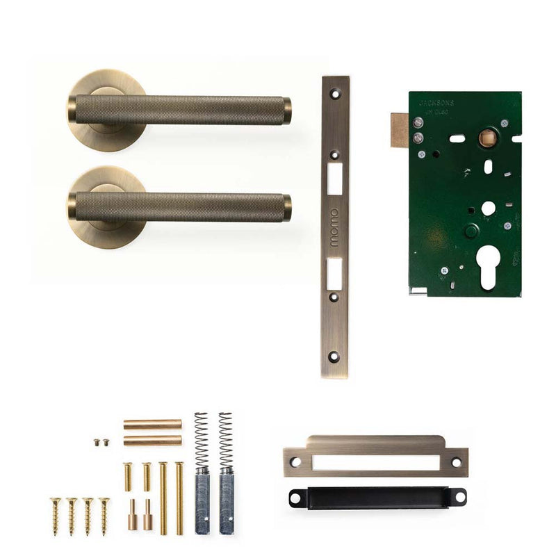 Momo Bellevue Knurled Lever Mortice Passage Set - Dark Brushed Brass