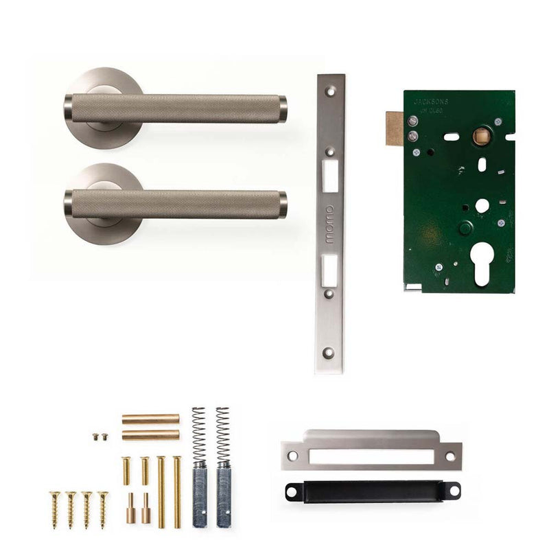 Momo Bellevue Knurled Lever Mortice Passage Set - Dull Brushed Nicke