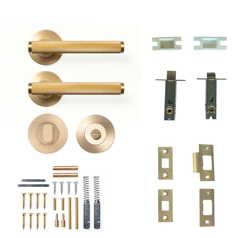 Momo Bellevue Knurled Lever Tubular Latch Privacy Set - Brushed Sati