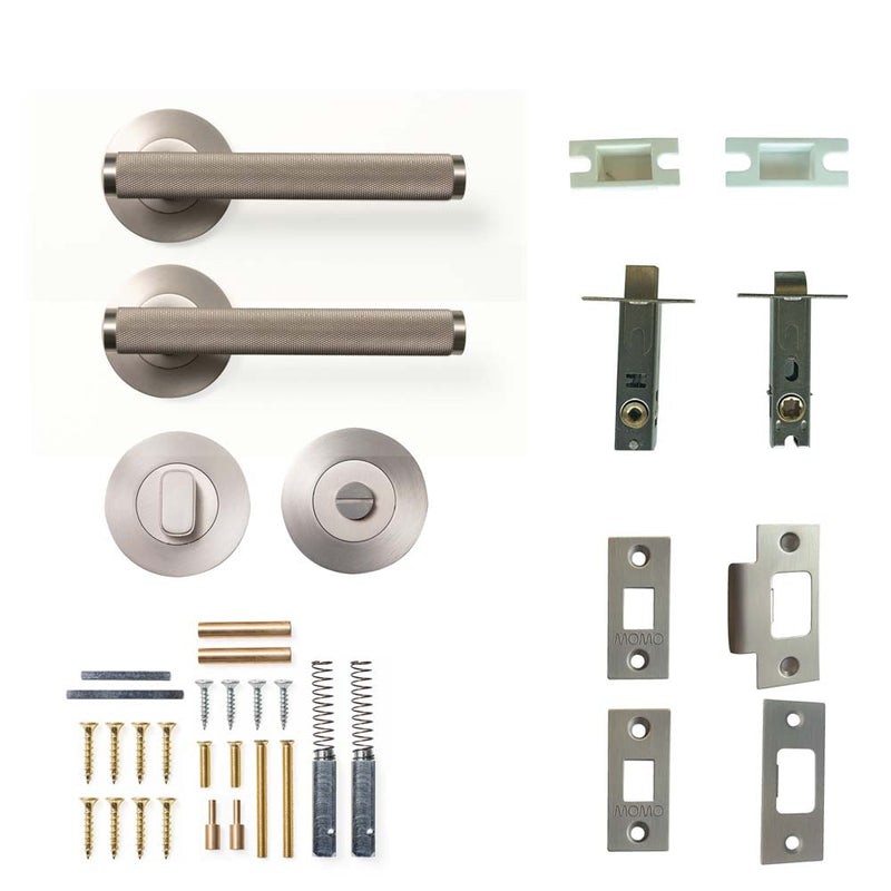 Momo Bellevue Knurled Lever Tubular Latch Privacy Set - Dull Brushed