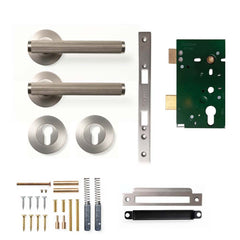 Momo Bellevue Lined Lever Mortice Entrance Set - Dull Brushed Nickel