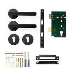 Momo Bellevue Lined Lever Mortice Entrance Set - Matt Black
