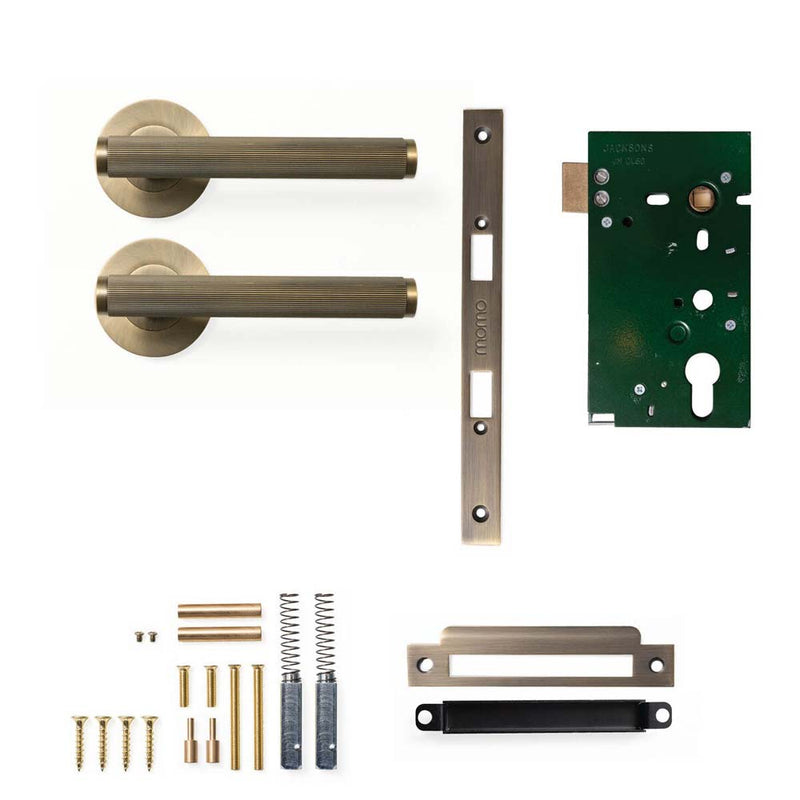Momo Bellevue Lined Lever Mortice Passage Set - Dark Brushed Brass