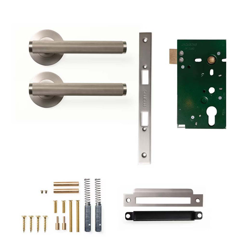 Momo Bellevue Lined Lever Mortice Passage Set - Dull Brushed Nickel
