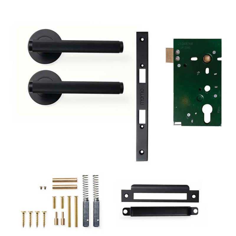 Momo Bellevue Lined Lever Mortice Passage Set - Matt Black