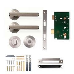 Momo Bellevue Lined Lever Mortice Privacy Set - Dull Brushed Nickel