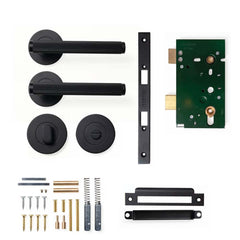 Momo Bellevue Lined Lever Mortice Privacy Set - Matt Black