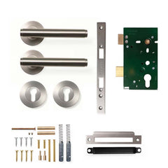 Momo Bellevue Plain Lever Mortice Entrance Set - Dull Brushed Nickel