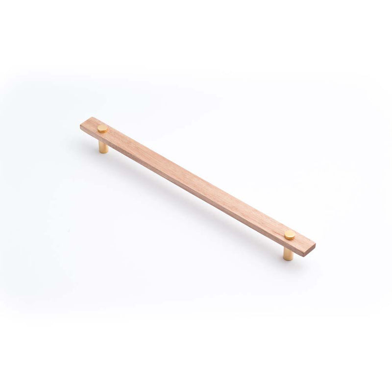Lenah 288mm Cabinet Handle Tasmanian Oak Face Caps Polished Gold