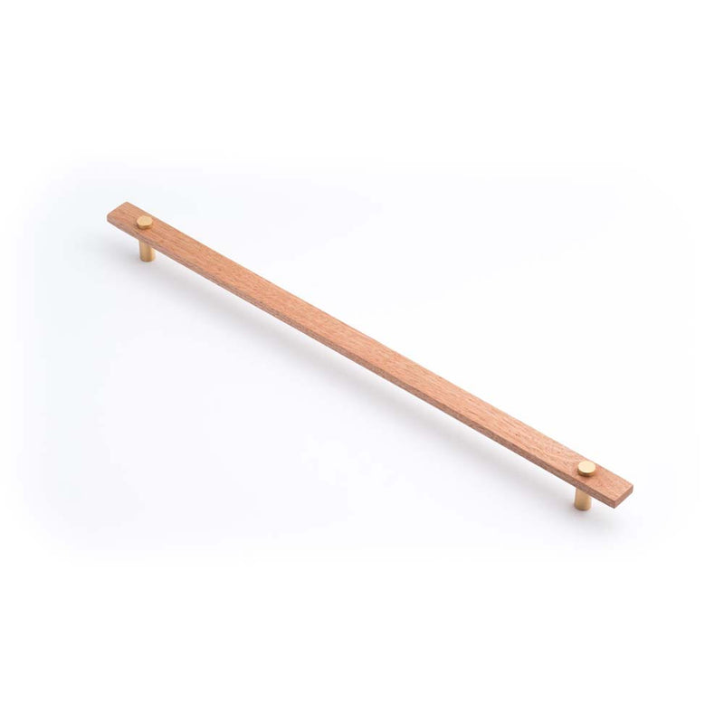 Lenah 416mm Cabinet Handle Tasmanian Oak Face Caps Brushed Gold