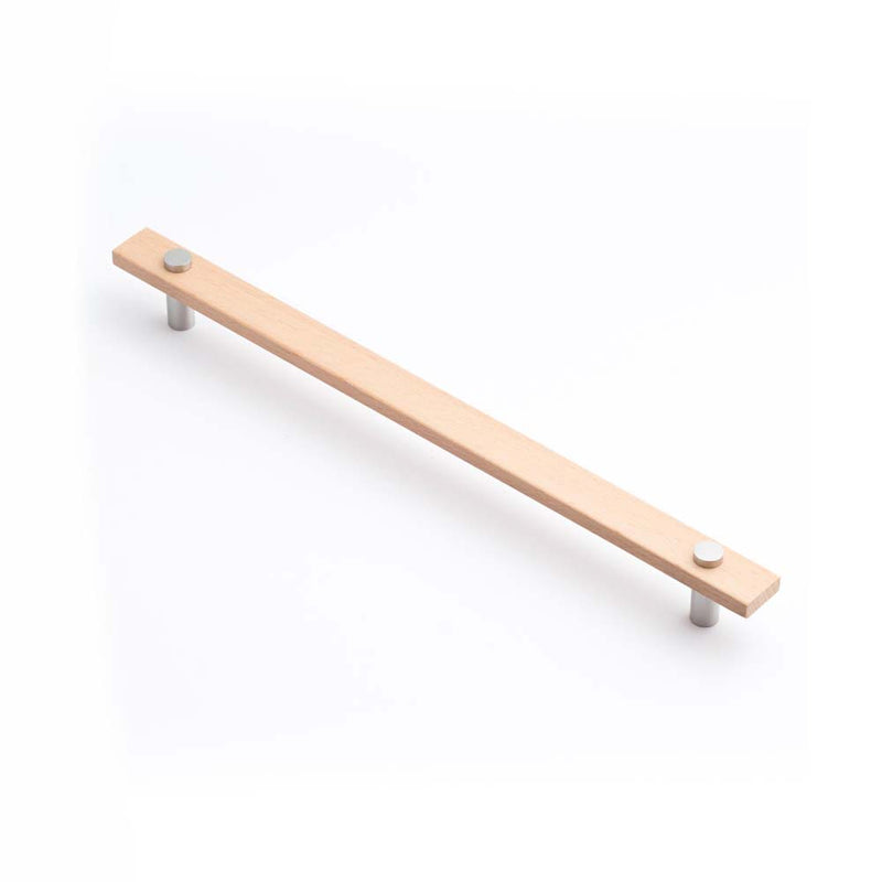 Lenah 288mm Cabinet Handle European Beech Face Caps Satin Chrome